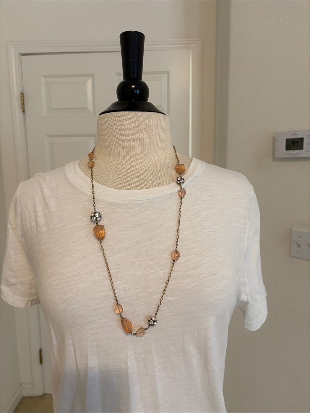 J. Crew Long Faceted Amber Bead Necklace with Floral Accents
